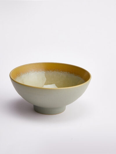 Bol en céramique – Émail craquelé ocre et crème