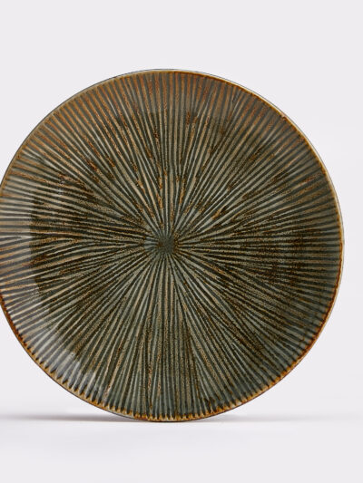 Assiette en céramique – Finition texturée verte et brune