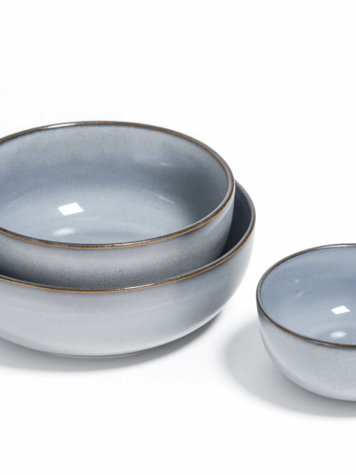 Set de 3 bols émaillés – Bleu brume & bord brun